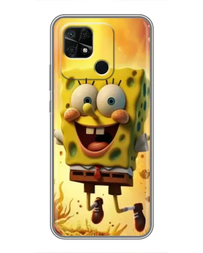 Чехол для Xiaomi Redmi 10C с картинкой «Губка Боб прыгает»