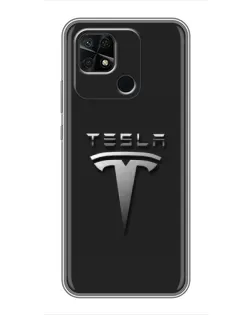 Чехол для Xiaomi Redmi 10C с картинкой «Стальной логотип Tesla»