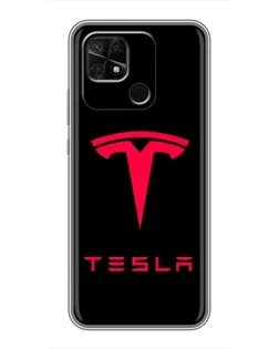 Чехол для Xiaomi Redmi 10C с картинкой «Tesla Red Logo»
