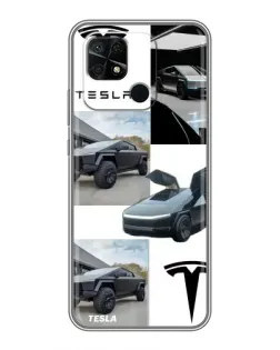 Чехол для Xiaomi Redmi 10C с картинкой «Коллаж Cybertruck Tesla»