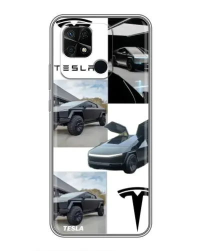 Чехол для Xiaomi Redmi 10C с картинкой «Коллаж Cybertruck Tesla»