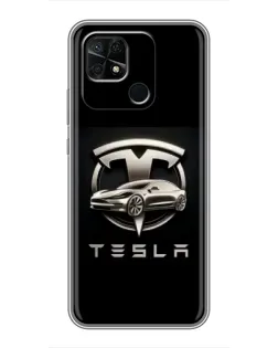 Чехол для Xiaomi Redmi 10C с картинкой «Tesla — серебристое авто»