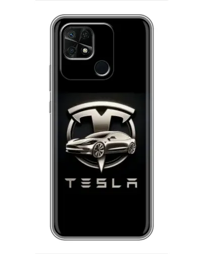 Чехол для Xiaomi Redmi 10C с картинкой «Tesla — серебристое авто»
