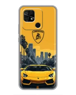 Чехол для Xiaomi Redmi 10C с картинкой «Желтый Lamborghini город»