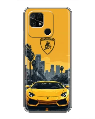 Чехол для Xiaomi Redmi 10C с картинкой «Желтый Lamborghini город»