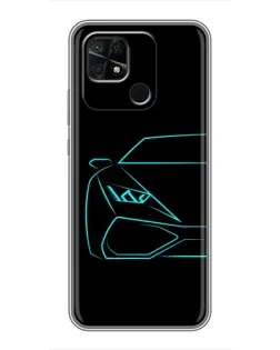 Чехол для Xiaomi Redmi 10C с картинкой «Голубой силуэт Lamborghini»