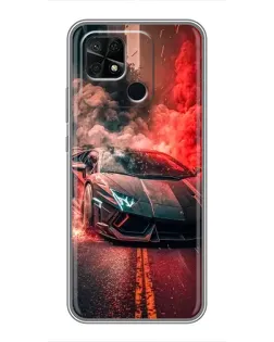 Чехол для Xiaomi Redmi 10C с картинкой «Lamborghini красный дым»