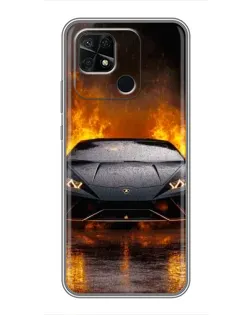 Чехол для Xiaomi Redmi 10C с картинкой «Lamborghini в огне»
