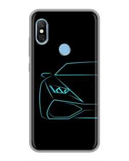 Чехол для Xiaomi Redmi 6 pro с картинкой «Голубой силуэт Lamborghini»