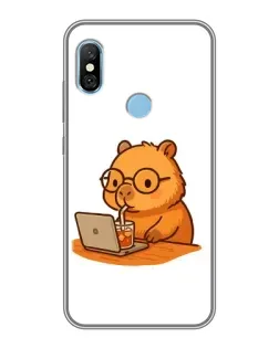 Чехол для Xiaomi Redmi 6 pro с картинкой «Капибара с ноутбуком»