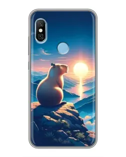 Чехол для Xiaomi Redmi 6 pro с картинкой «Закат солнца с капибарой»