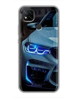 Чохол для Xiaomi Redmi 9c з картинкою «Погляд BMW з синіми фарами»
