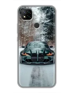 Чохол для Xiaomi Redmi 9c з картинкою «BMW у зимовому лісі»