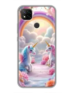 Чехол для Xiaomi Redmi 9c с картинкой «Радуга и единороги»