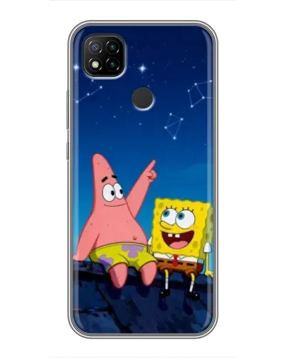 Чохол для Xiaomi Redmi 9c з картинкою «Губка Боб та Патрік вночі»
