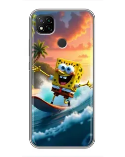 Чохол для Xiaomi Redmi 9c з картинкою «Губка Боб серфінгіст»
