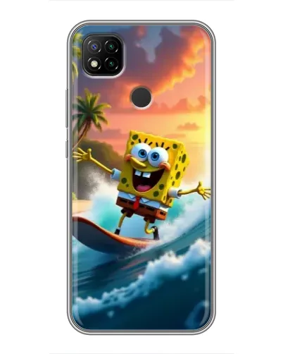 Чохол для Xiaomi Redmi 9c з картинкою «Губка Боб серфінгіст»