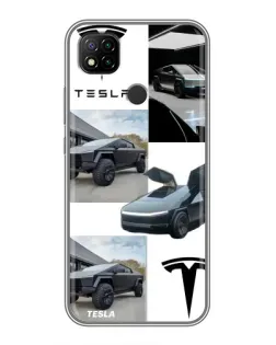Чохол для Xiaomi Redmi 9c з картинкою «Колаж Cybertruck Tesla»