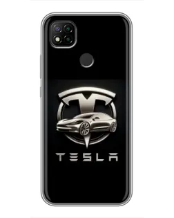Чохол для Xiaomi Redmi 9c з картинкою «Tesla — срібне авто»