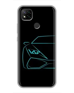 Чохол для Xiaomi Redmi 9c з картинкою «Блакитний силует Lamborghini»