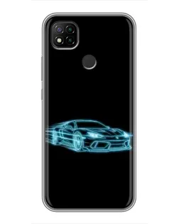 Чохол для Xiaomi Redmi 9c з картинкою «Неоновий контур Lamborghini»