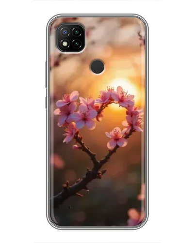 Чохол для Xiaomi Redmi 9c з картинкою «Рожевий цвіт  сердечко на тлі заходу»