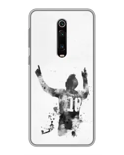 Чехол для Xiaomi Redmi K20 с картинкой «Черно-белый силуэт Месси»