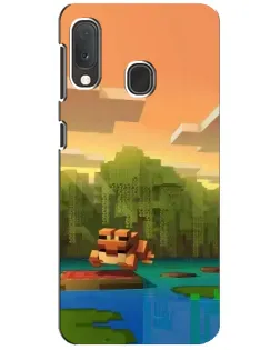 Чехол для Samsung Galaxy A20e с картинкой «Майнкрафт закат солнца»