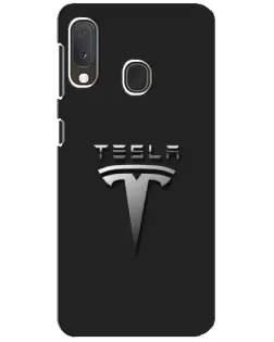 Чехол для Samsung Galaxy A20e с картинкой «Стальной логотип Tesla»