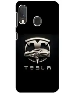 Чехол для Samsung Galaxy A20e с картинкой «Tesla — серебристое авто»