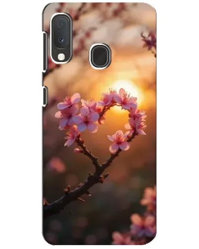 Чехол для Samsung Galaxy A20e с картинкой «Розовый цвет сердце на фоне заката»