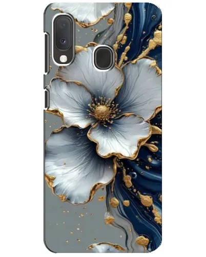 Чехол для Samsung Galaxy A20e с картинкой «Белый цветок и золотой флюид» Чехол для Samsung Galaxy A20e с картинкой «Белый цветок и золотой флюид»