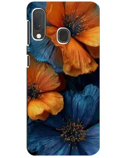 Чехол для Samsung Galaxy A20e с картинкой «Яркая сине-оранжевая флора»