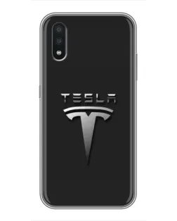 Чохол для Samsung Galaxy A01 Core з картинкою «Сталевий логотип Tesla»