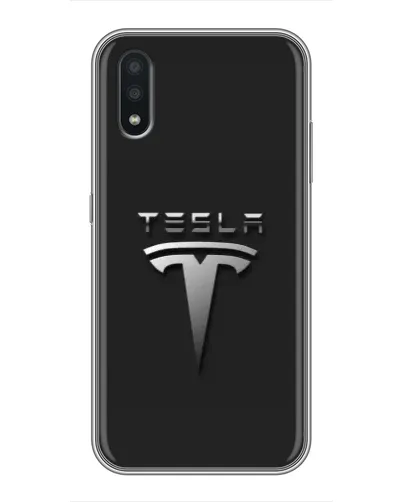 Чохол для Samsung Galaxy A01 Core з картинкою «Сталевий логотип Tesla»