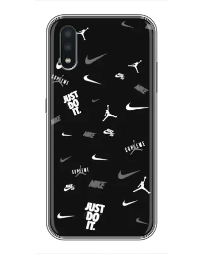 Чехол для Samsung Galaxy A01 с картинкой «Nike Black Pattern» Чехол для Samsung Galaxy A01 с картинкой «Nike Black Pattern»