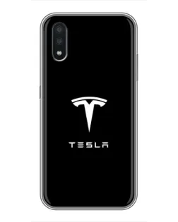 Чехол для Samsung Galaxy A01 с картинкой «Tesla White Logo»