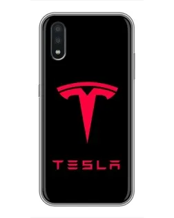 Чехол для Samsung Galaxy A01 с картинкой «Tesla Red Logo»