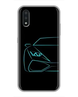 Чехол для Samsung Galaxy A01 с картинкой «Голубой силуэт Lamborghini»