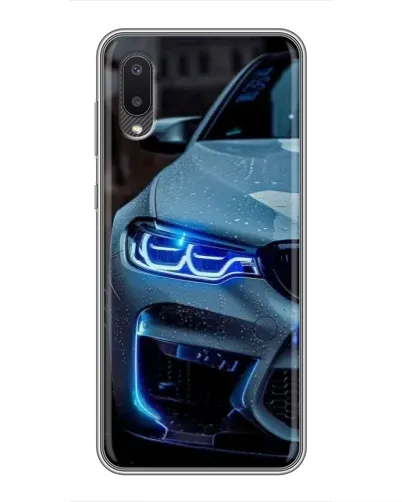 Чехол для Samsung Galaxy A02 с картинкой «Взгляд BMW с синими фарами»