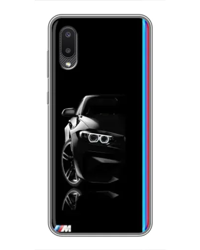 Чехол для Samsung Galaxy A02 с картинкой «Силуэт BMW в темноте»
