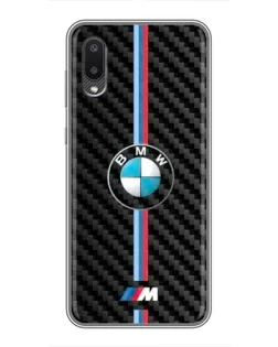 Чехол для Samsung Galaxy A02 с картинкой «Эмблема BMW и карбон»