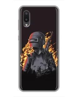 Чехол для Samsung Galaxy A02 с картинкой «PUBG — огненный силуэт»