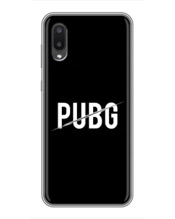 Чехол для Samsung Galaxy A02 с картинкой «PUBG — белый логотип»