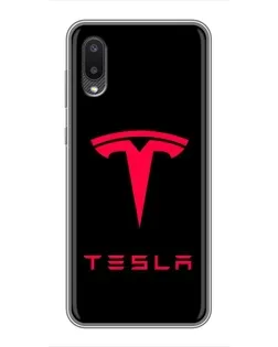 Чехол для Samsung Galaxy A02 с картинкой «Tesla Red Logo»