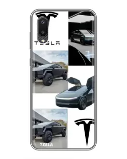 Чехол для Samsung Galaxy A02 с картинкой «Коллаж Cybertruck Tesla»