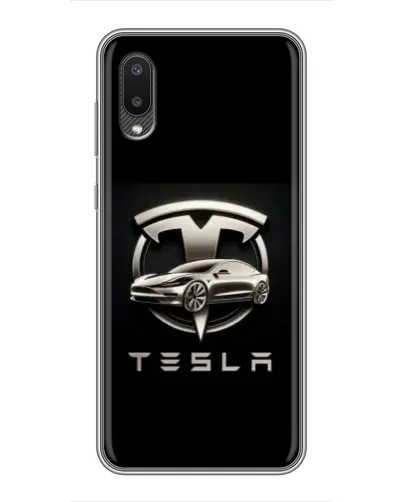Чехол для Samsung Galaxy A02 с картинкой «Tesla — серебристое авто»
