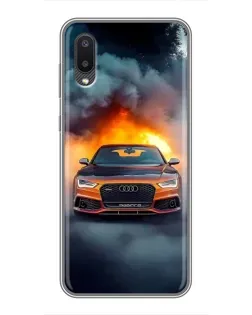 Чехол для Samsung Galaxy A02 с картинкой «Audi в огненном дыму»