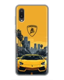 Чехол для Samsung Galaxy A02 с картинкой «Желтый Lamborghini город»