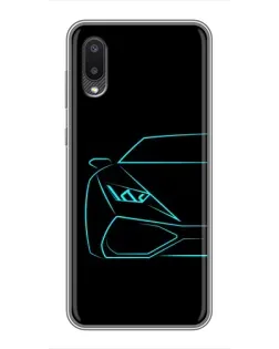 Чехол для Samsung Galaxy A02 с картинкой «Голубой силуэт Lamborghini»